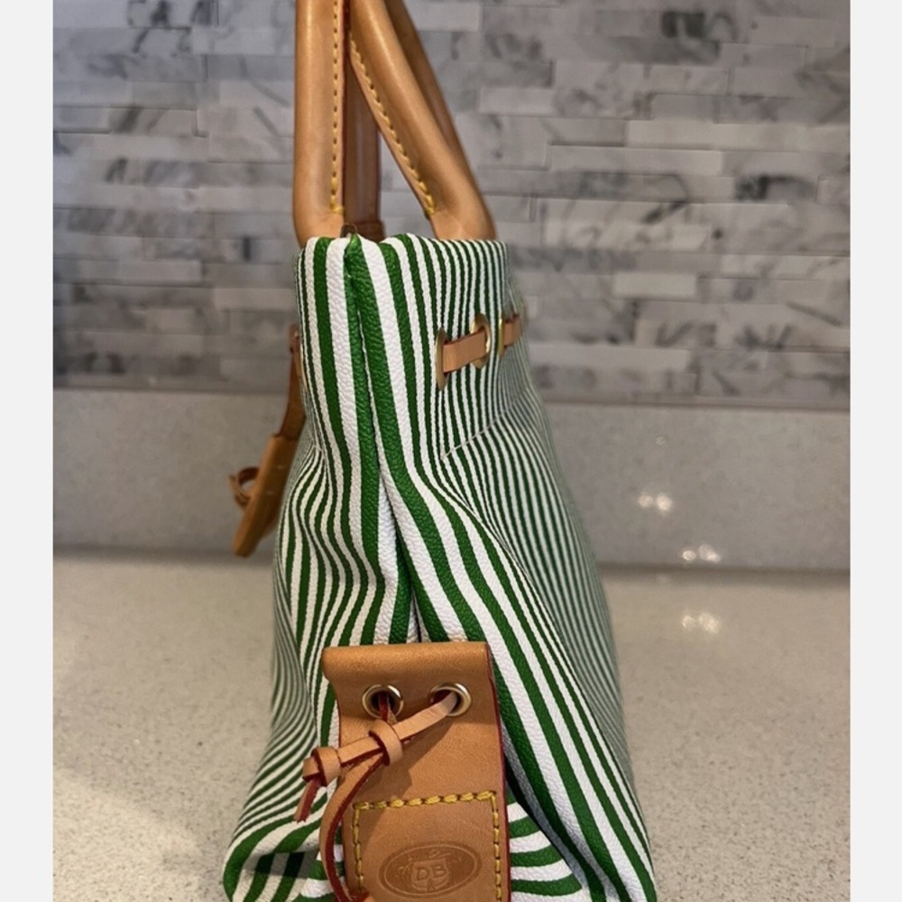 Dooney & Bourke Green and White Striped Tote - Picture 2 of 6